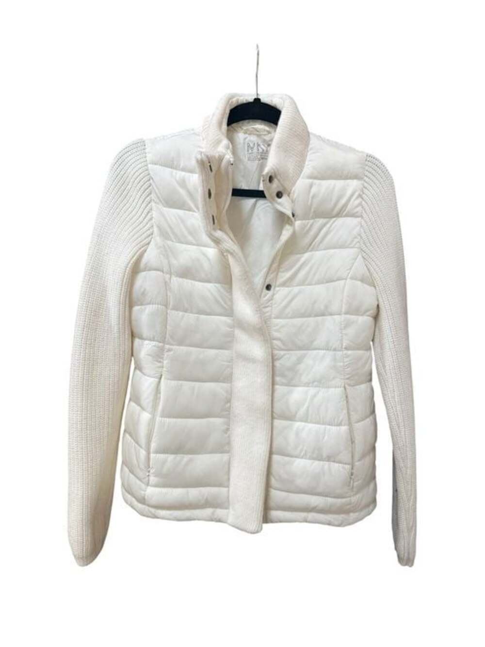 Women’s Ivory Quilted Puffer Jacket with Knit Sleeves